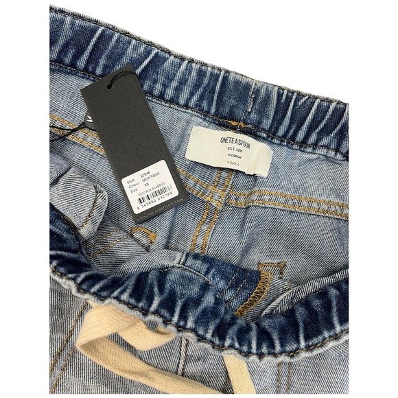 New One Teaspoon Shabbies Drawstring Boyfriend Destroyed Cuffed Montana Blue XS - Picture 12 of 16